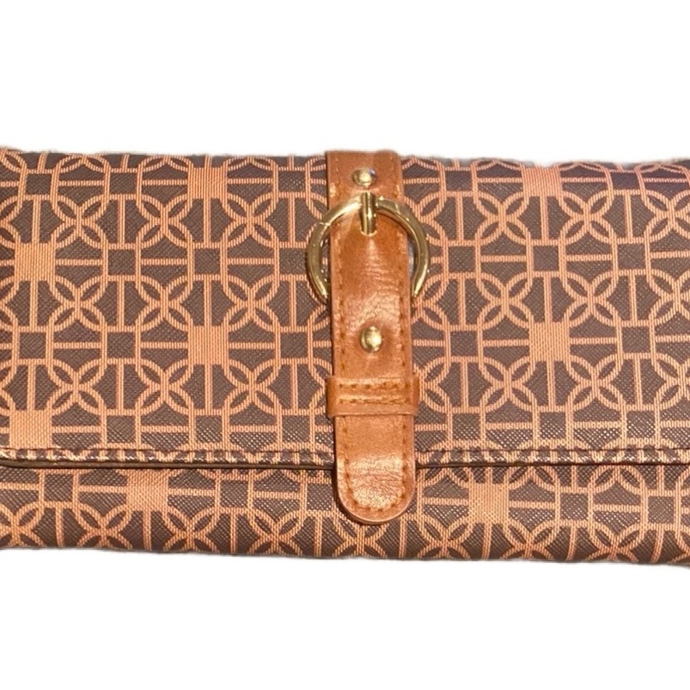 Brown Patterned Wallet with Gold Accents